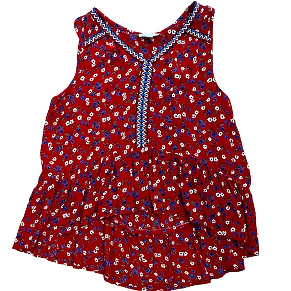 Patrons of Peace Red Ruffle bohemian loose fitting tank top - Picture 1 of 4